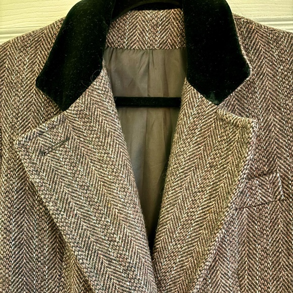 Women's Vintage Projections Wool Tweed Long Coat Jacket Burgundy Black - Picture 4 of 7